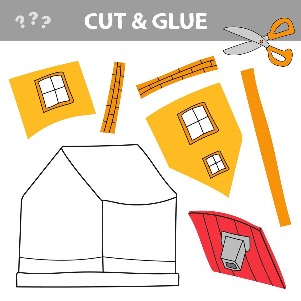ausschneiden und kleben - einfaches Spiel für Kinder. Arbeitsblatt ausschneiden und einfügen - Haus vektor