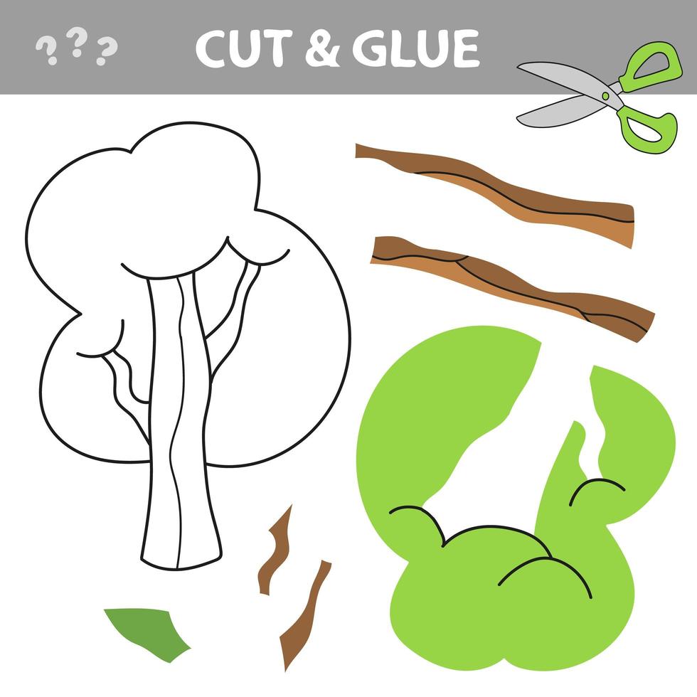 klipp ut delar av bilden och limma på papperet. vektor illustration. grönt träd