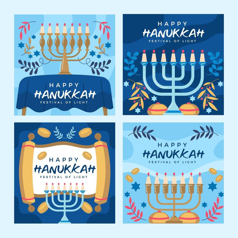 uppsättning hanukkah gratulationskort vektor