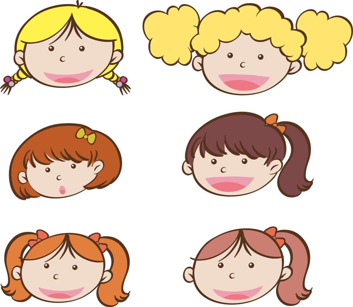 uppsättning olika barn ansikten i tecknad stil vektor