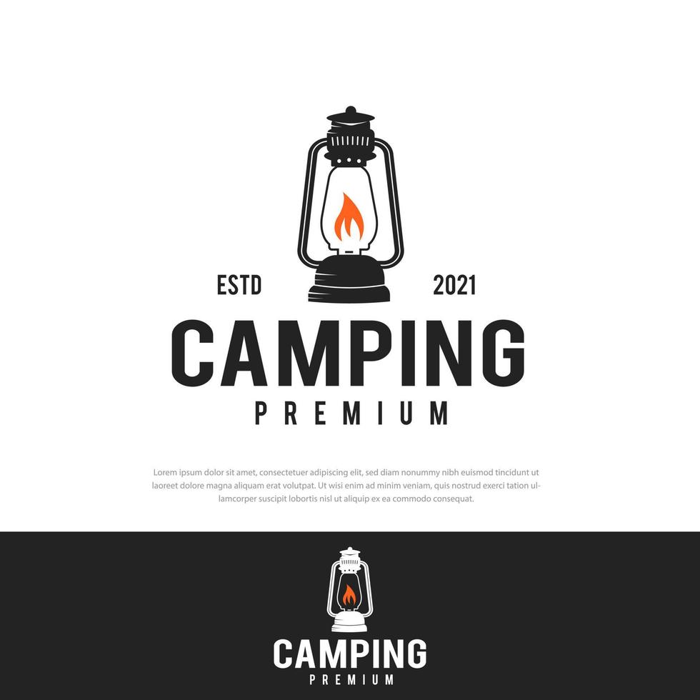 Camping-Logo mit Vintage Forest Lantern.camping, Vintage badge.vector Outdoor-Bergausflug vektor