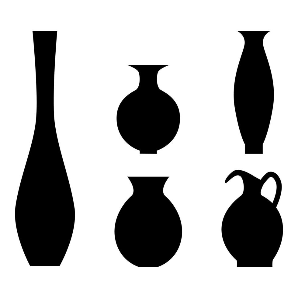 en uppsättning svarta silhuetter av vaser och kärl av olika former. vektor illustration.