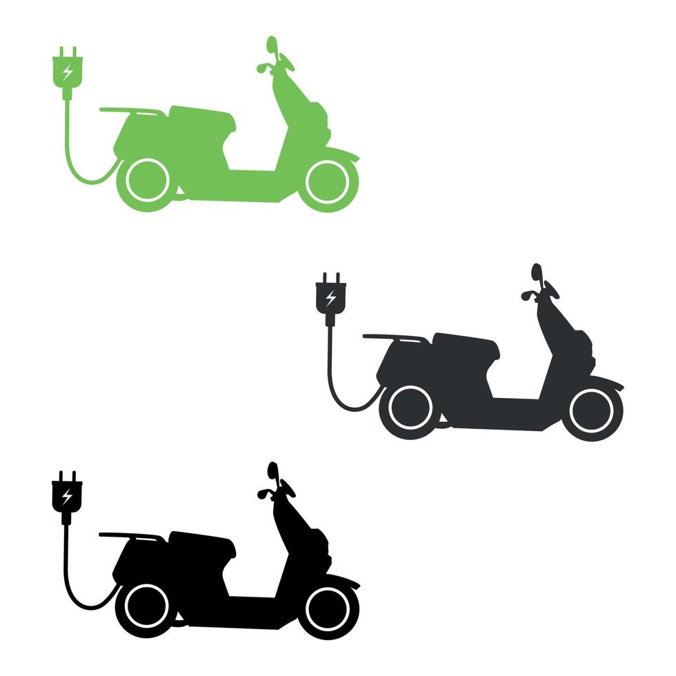 uppsättning elektriska fordon ikoner i gröna, svarta, grå färger. e-scooter piktogram. isolerat. vektor illustration.