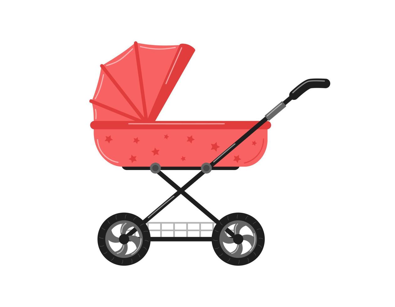 Kinderwagen isoliert. Kinderwagen für Neugeborene, Beförderung für Kleinkinder. Vektorobjektillustration auf weißem Hintergrund vektor