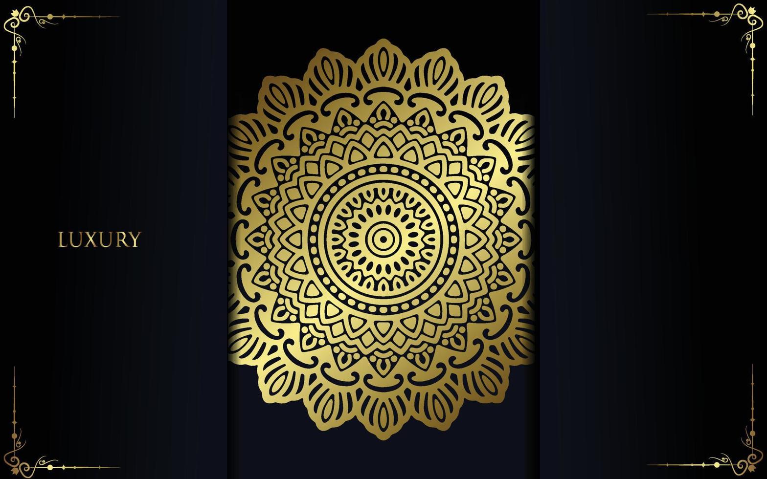 lyxig guld mandala utsmyckad bakgrund för bröllopsinbjudan, bokomslag vektor
