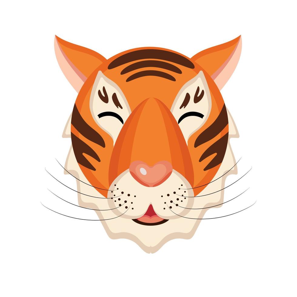 der Kopf eines chinesischen Tigers mit geschlossenen Augen. Illustration auf weißem Hintergrund im flachen Stil vektor