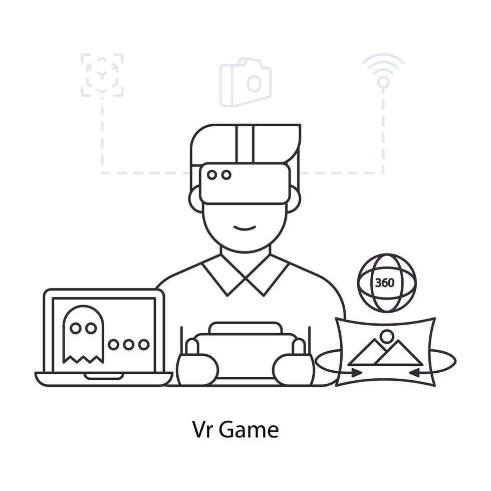 Virtual-Reality-Spielillustration, bearbeitbarer Vektor