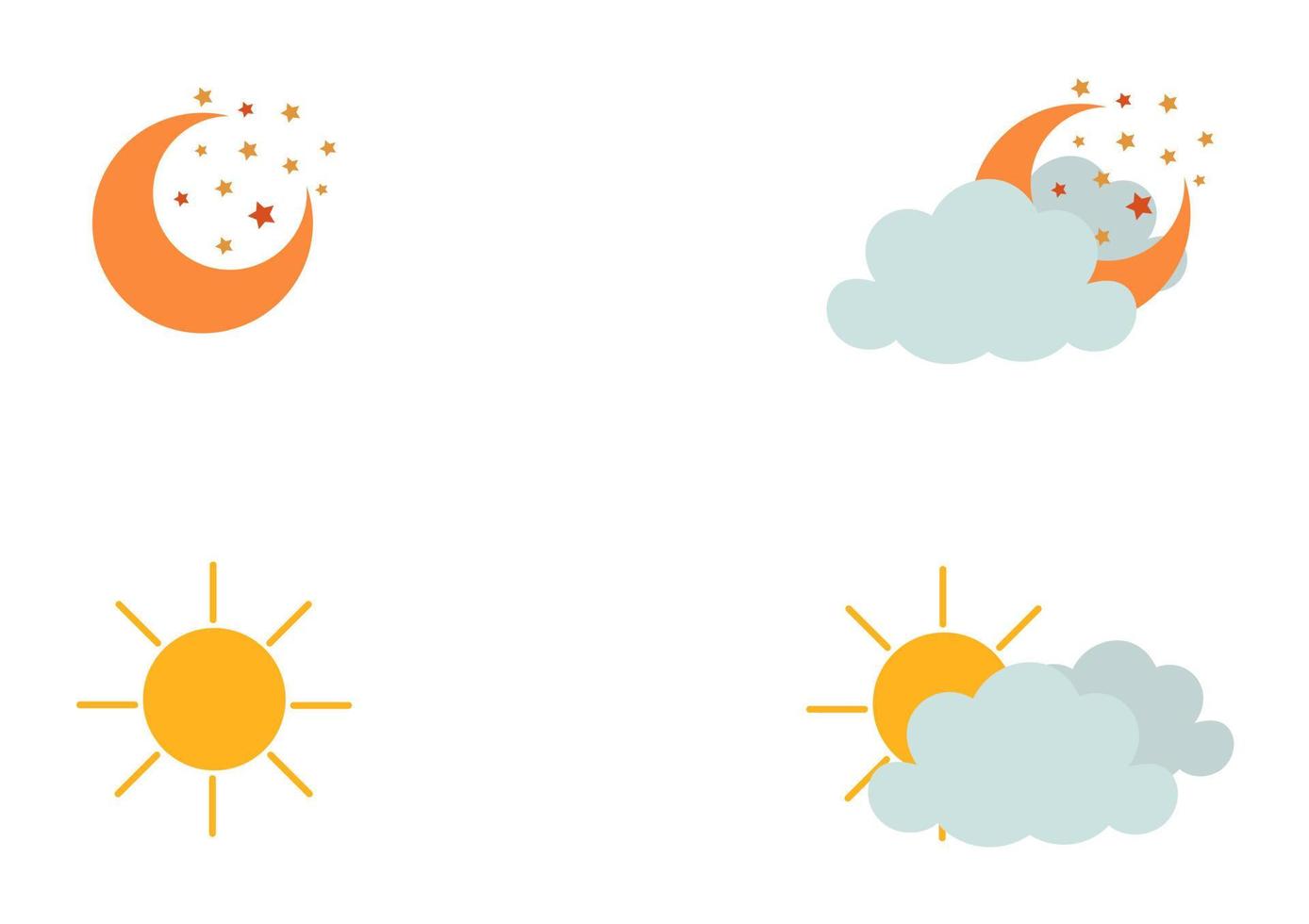 eine Sammlung von Illustrationen von sonnigem und bewölktem Wetter vektor