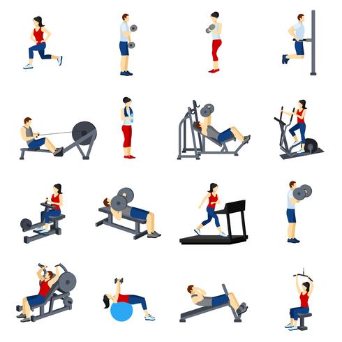 fitness gym träning ikoner uppsättning vektor