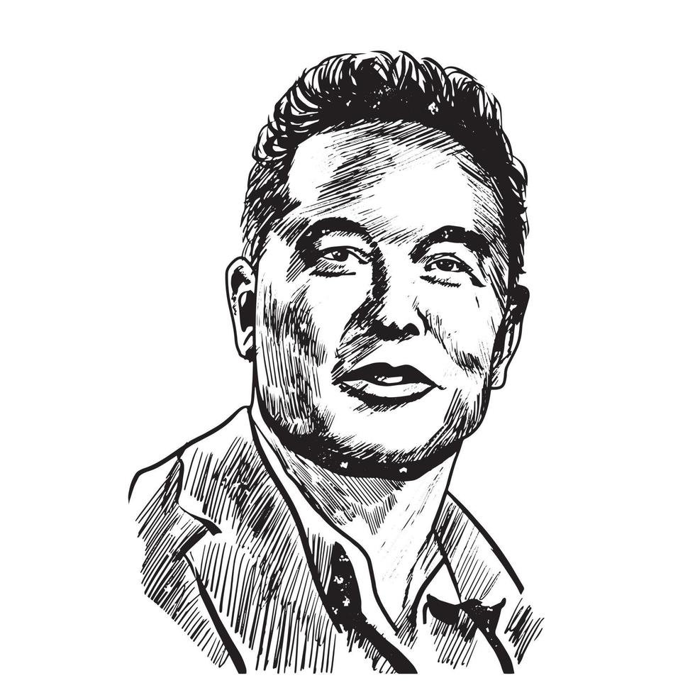 Elon Musk Vector Illustration Schwarz-Weiß-Zeichnung, Surakarta East Java, 10. November 2021
