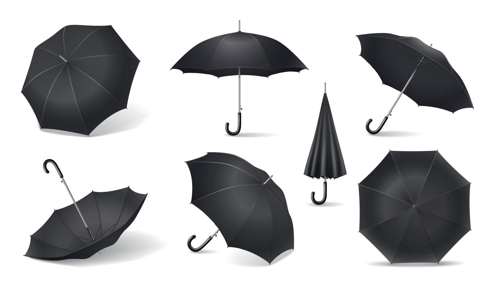 schwarzer realistischer Regenschirm-Icon-Set vektor