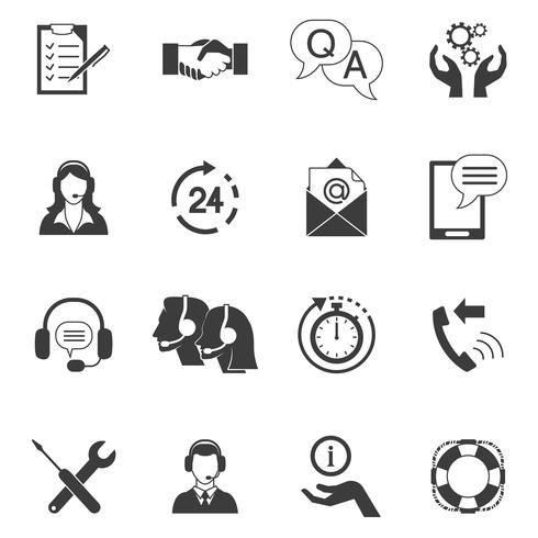 Svartvitt Kundtjänst Icon Set vektor