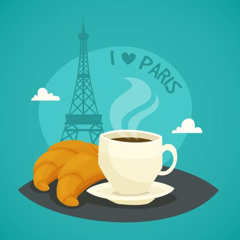 Kopp morgonkaffe med croissanter vektor