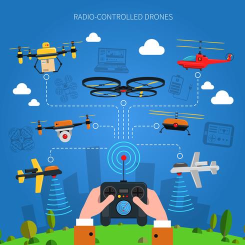 Radio-kontrollerad Drones Concept vektor