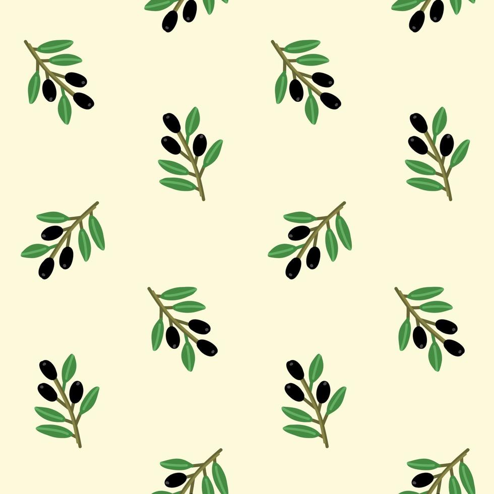 nahtloses Muster mit schwarzen Olivenzweigen und Blättern vektor