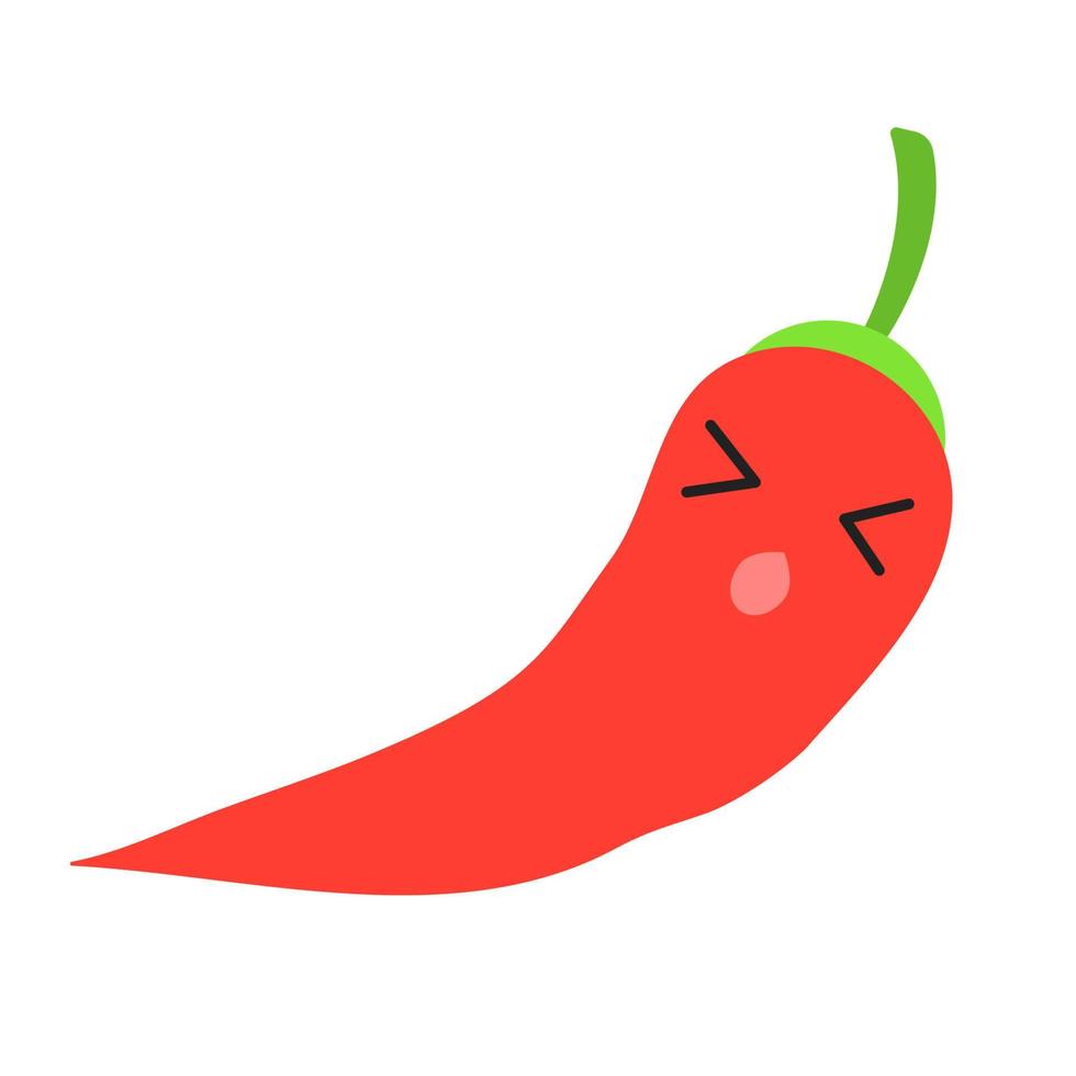 Chili süßer kawaii flacher Design langer Schattencharakter. durchhalten Gemüse mit schwindligem Gesicht. lustiges emoji, emoticon, leiden, überrascht. Vektor isolierte Silhouette Illustration