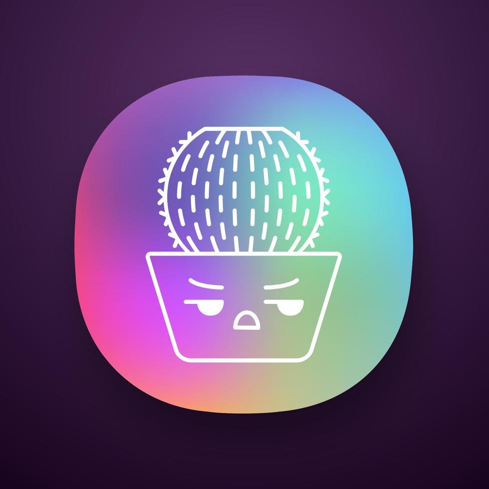 Fasskaktus-App-Symbol. Kaktus mit wütendem Gesicht. Echinocactus home Kakteen im Topf. unappy pflanze mit stirnrunzeln augenbrauen. ui ux-Benutzeroberfläche. Web- oder mobile Anwendung. isolierte Vektorgrafik vektor