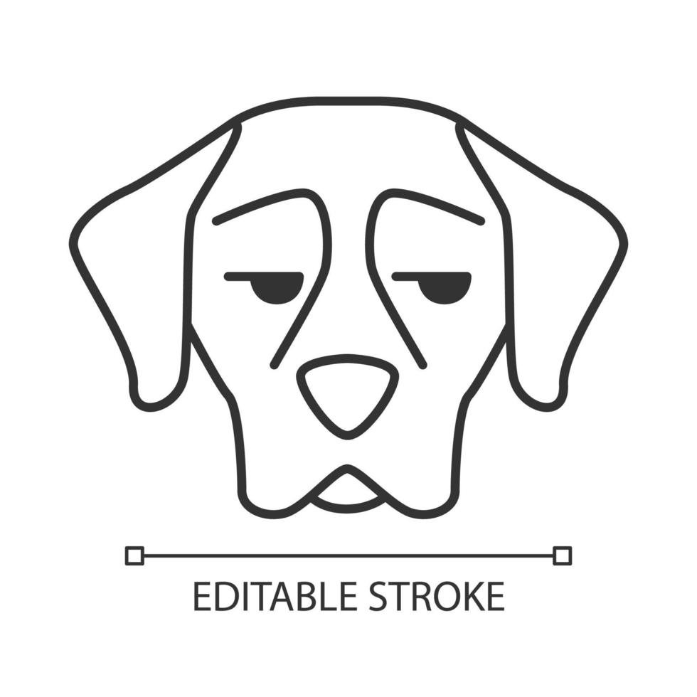 kurzhaariger zeiger süßer kawaii linearer charakter. Symbol für dünne Linien. Hund mit unbeeindrucktem Maulkorb. unglückliches Tier mit Augen, die zur Seite schauen. isolierte Umriss-Vektorillustration. bearbeitbarer Strich vektor