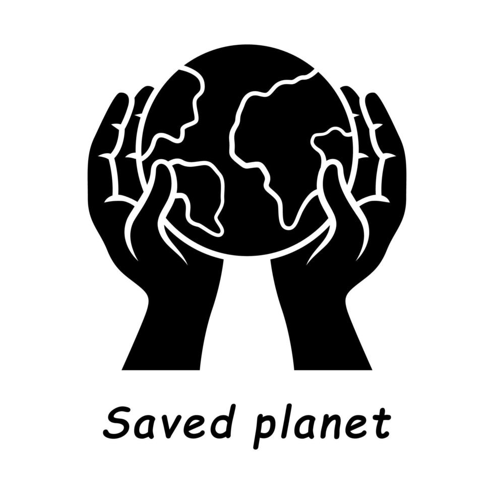 sparad planet glyfikon. miljömässig hållbarhet. världsskydd. globala jordens dag. miljövänlig miljö. ekologibesparing. siluett symbol. negativt utrymme. vektor isolerade illustration