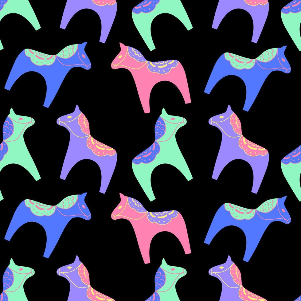 Neonpferde nahtloses Muster. Tierdruck. Dala-Pferd-Vektor-Design. vektor