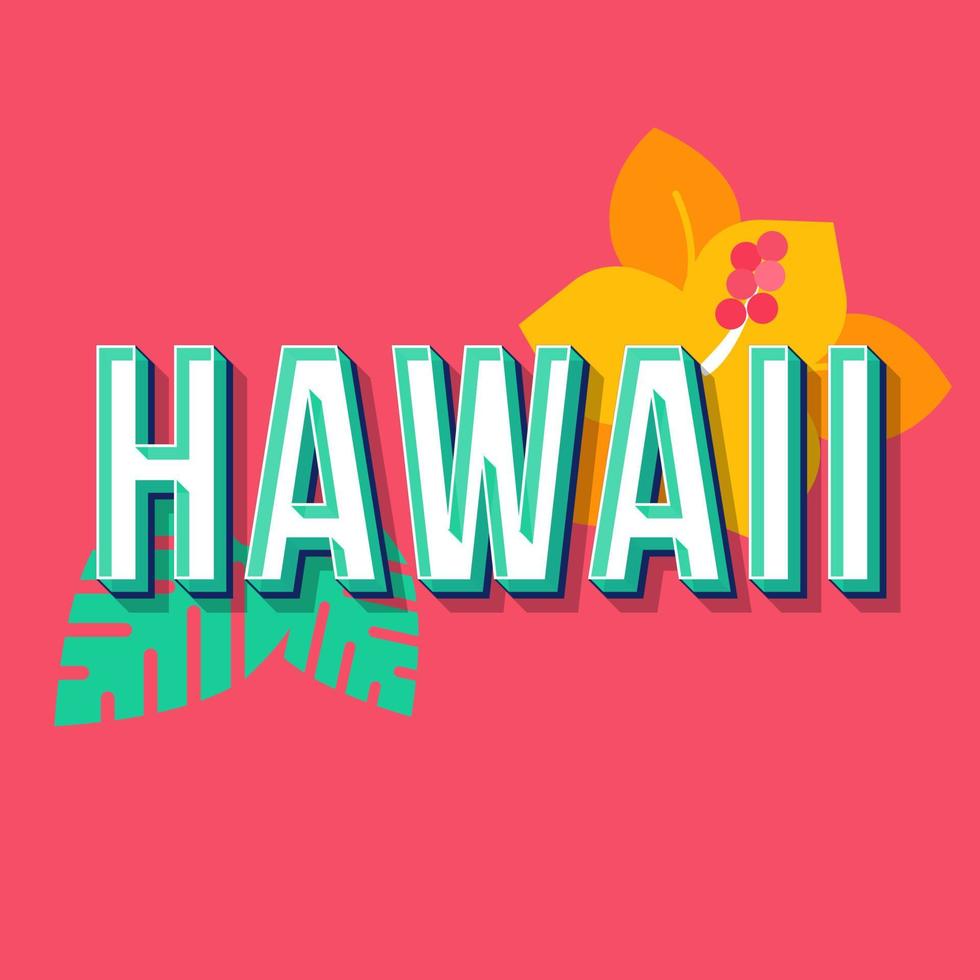 hawaii vintage 3d vektor bokstäver. retro fet stil, typsnitt. popkonst stiliserad text. bokstäver i gammal skolstil. 90-, 80-talsaffisch, bannerdesign. tropisk växt punch färg bakgrund