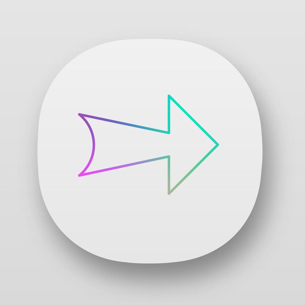 App-Symbol mit breitem Pfeil. rechten Weg. Pfeilspitzenindexer. nächste. Navigationszeiger. Pfeil, der die richtige Richtung zeigt. ui ux-Benutzeroberfläche. Web- oder mobile Anwendungen. isolierte Vektorgrafiken vektor
