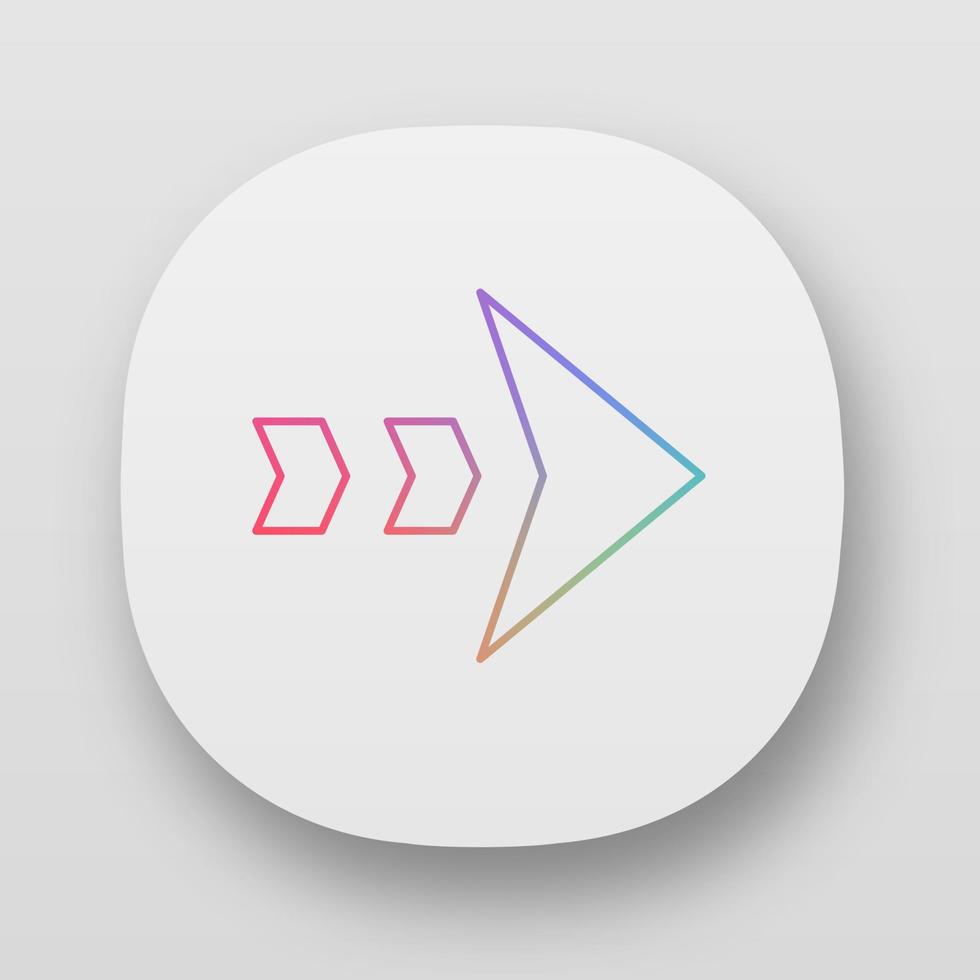 App-Symbol mit gestricheltem Pfeil. Pfeilspitze, die die Verschiebung nach rechts und die Richtung anzeigt. Pfeil nach rechts. Navigationszeiger, Anzeige. nächste. Benutzeroberfläche. Web- oder mobile Anwendungen. isolierte Vektorgrafiken vektor