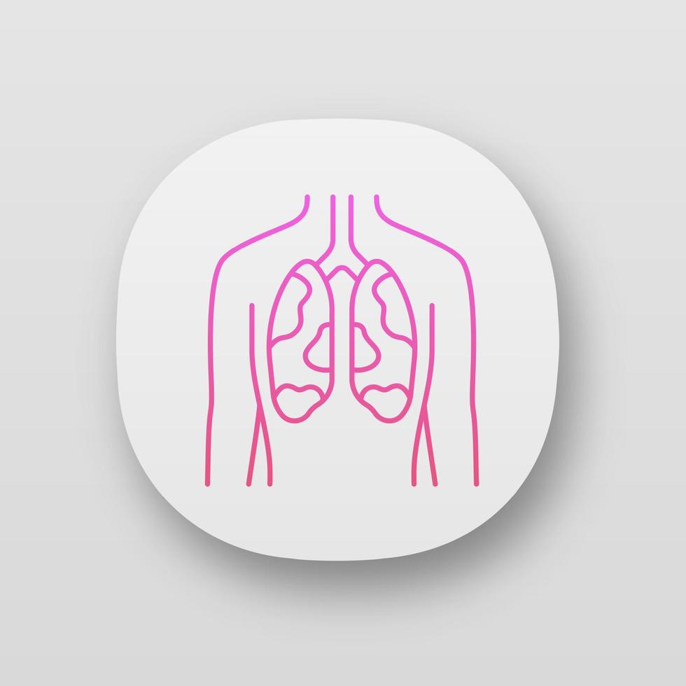sjuka lungor app ikon. ömma mänskliga organ. tuberkulos, cancer. ohälsosamt lungsystem. andningshälsa. ui ux användargränssnitt. webb- eller mobilapplikationer. vektor isolerade illustrationer