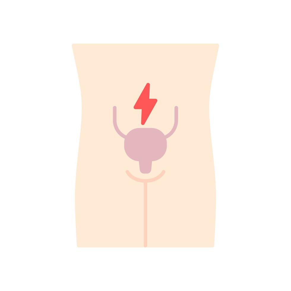 sjuk urinblåsa platt design lång skugga färgikon. ömma organ. cystit. människors sjukdom. ohälsosamma urinvägar. sjuk inre kroppsdel. värkande urinvägar. vektor siluett illustration