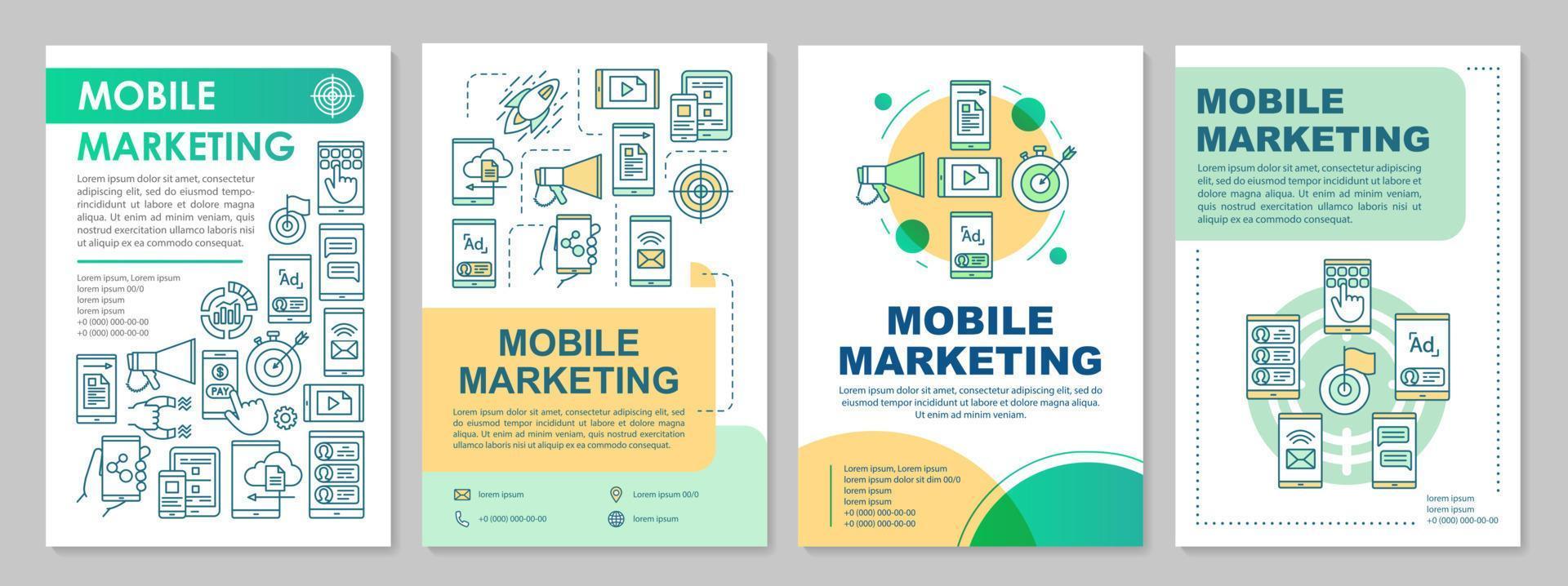 mobil marknadsföring broschyr mall layout. kundattraktionsstrategi. flygblad, broschyrtryckdesign med linjära illustrationer. vektor sidlayouter för tidskrifter, årsredovisningar, reklamaffischer