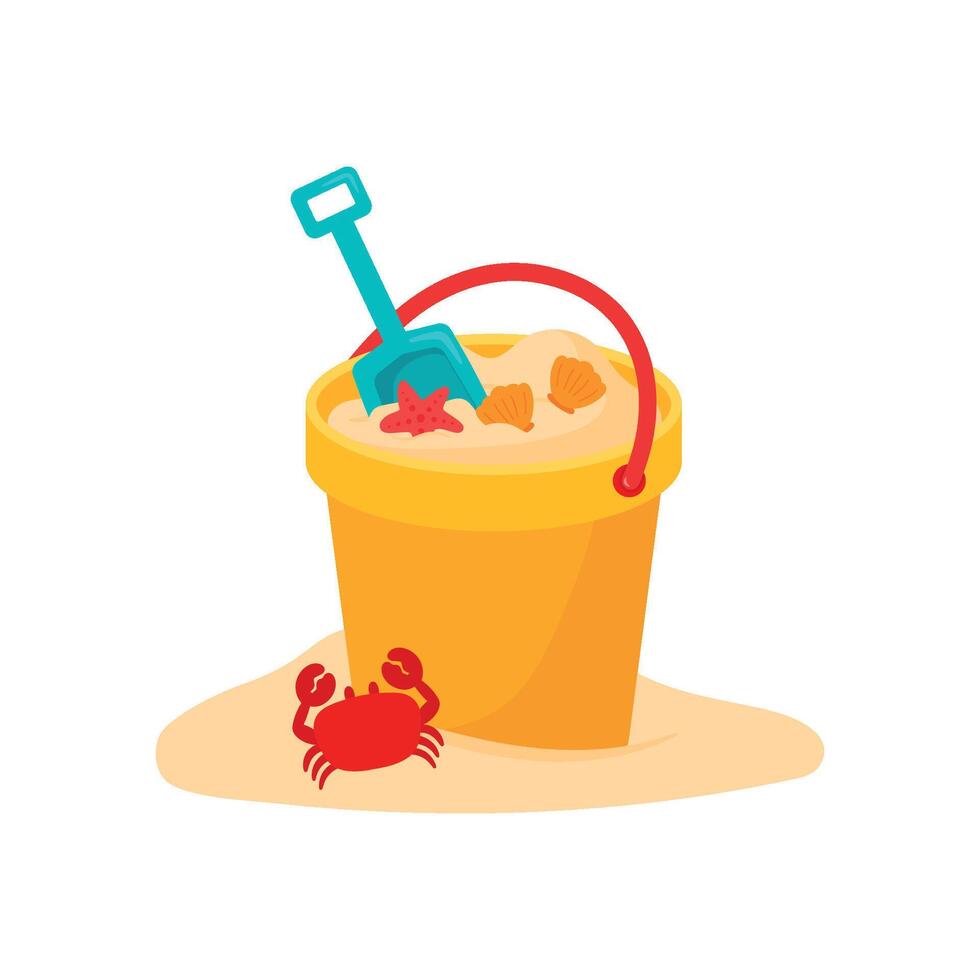 Sand im Gelb Eimer Symbol Illustration zum Sommer- Urlaub Kind Spielzeuge vektor