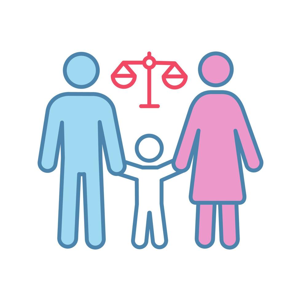 familj domstol färgikon. vårdnad av barn. familjerättsliga förfaranden. skilsmässamedling, hemskillnad. isolerade vektor illustration