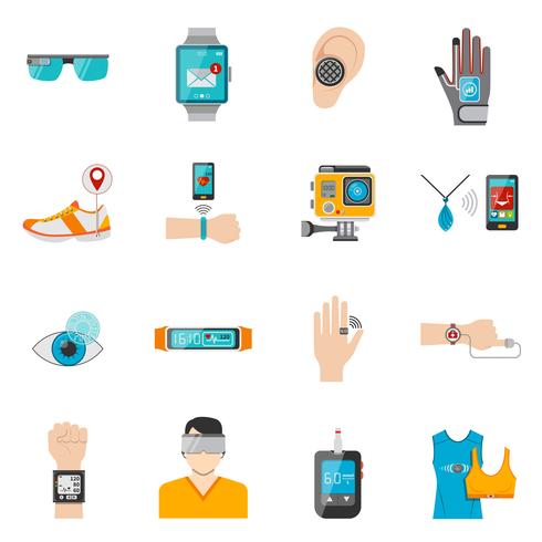 Wearable Technologie Icons Set vektor