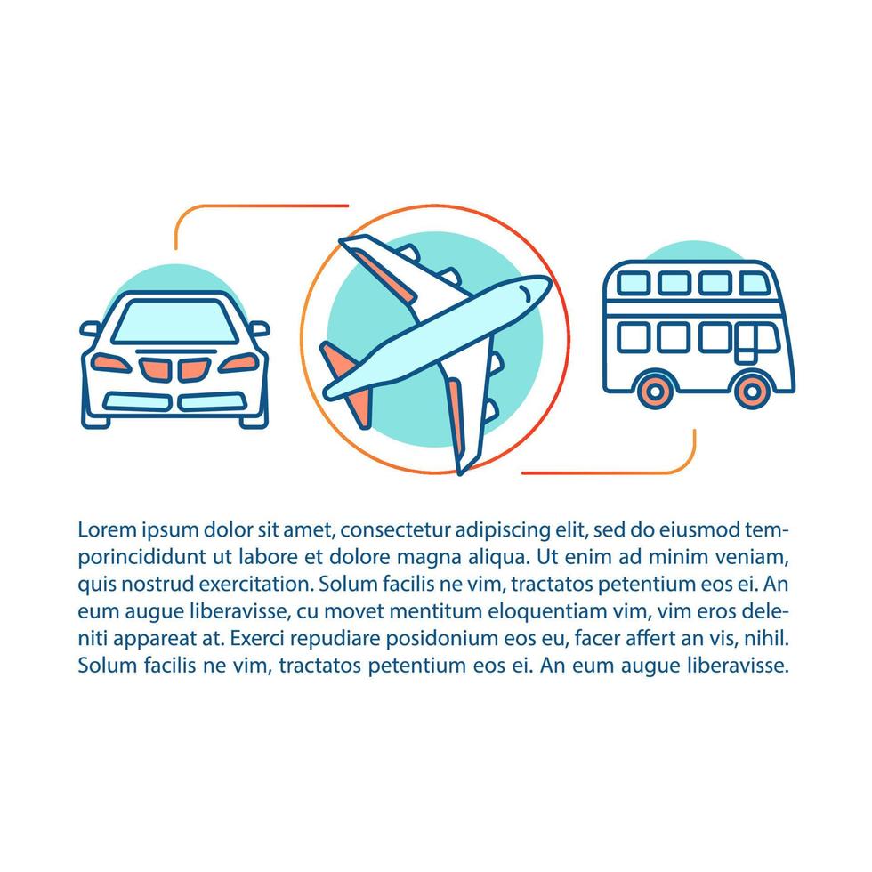 Illustration des öffentlichen Verkehrskonzepts. Artikel, Broschüre, Magazinseite. Transportart. Land, Lufttransport. Reisen mit dem Auto, Flugzeug, Bus. Druckdesign. Vektor isolierte Umrisszeichnung