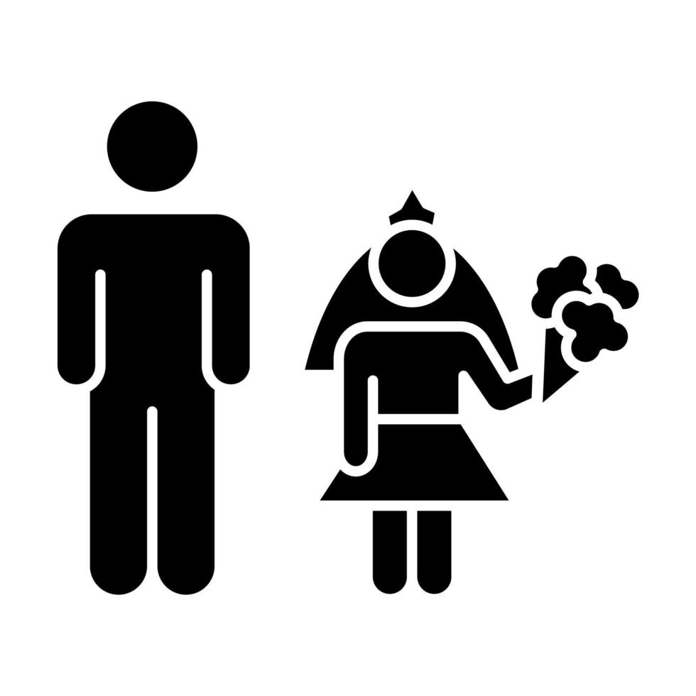 Symbol für die Glyphe der Kinderehe. Mädchen und Mann, Bräutigam und Braut. Zwangsehe. Zwangsheirat. weibliche, männliche Rechte. Silhouette-Symbol. negativer Raum. isolierte Vektorgrafik vektor