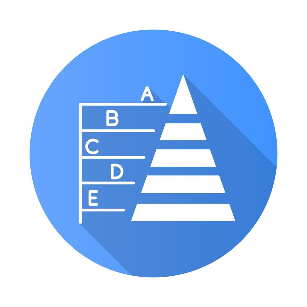 Pyramidendiagramm blau flaches Design lange Schatten Glyphe Symbol. Informationshierarchiediagramm. Präsentation der Datenverbindung. Visualisierung von Geschäftsmodellen. Geschäftsbericht. Vektor-Silhouette-Abbildung vektor
