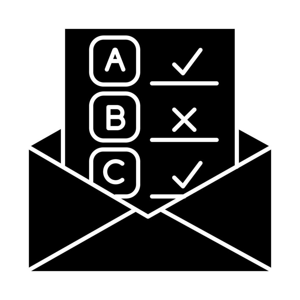 Symbol für E-Mail-Umfrage-Glyphe. öffentliche Meinung. Forschung. Verbraucherbewertung. Kundenzufriedenheit. Rückmeldung. Auswertung. Datensammlung. Silhouette-Symbol. negativer Raum. isolierte Vektorgrafik vektor