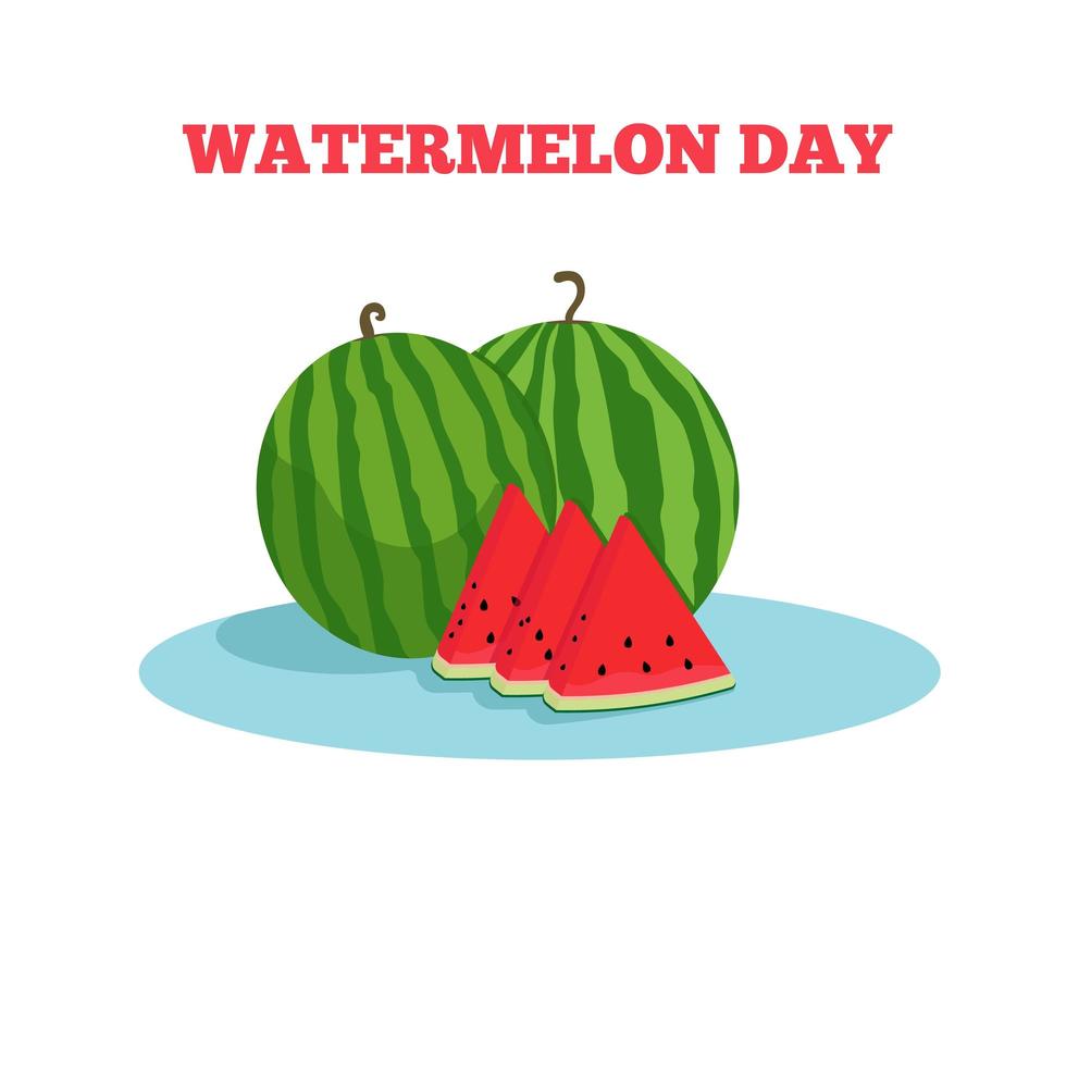 Tag der Wassermelone. Wassermelonenscheibe. flache Vektorillustration vektor