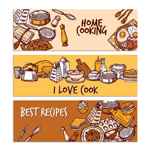 Baking Sketch Color Banner Set vektor