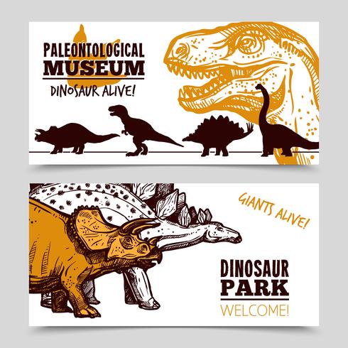 Dinosaurs museum exposition 2 banners set vektor