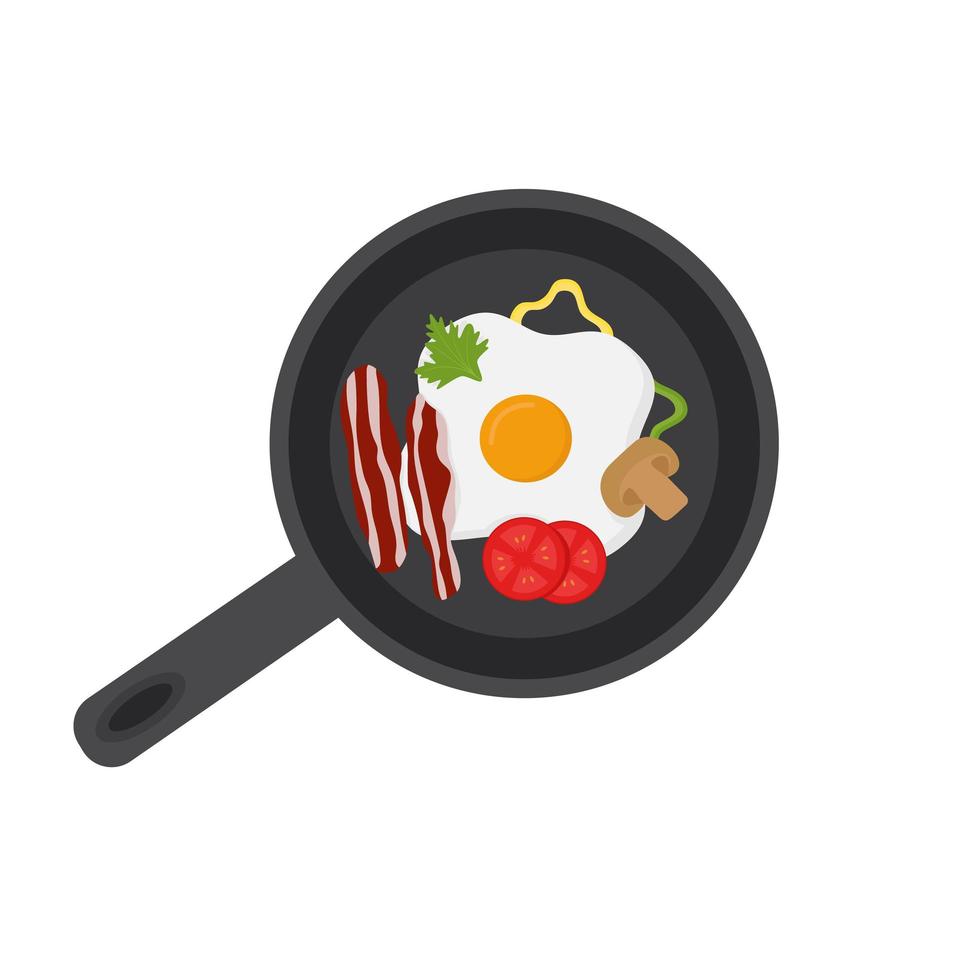 stekt ägg i en panna med grönsaker vektor