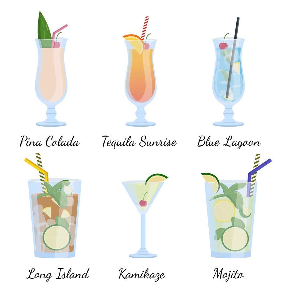 alkoholische Getränke und Cocktails. flache Vektorillustration vektor