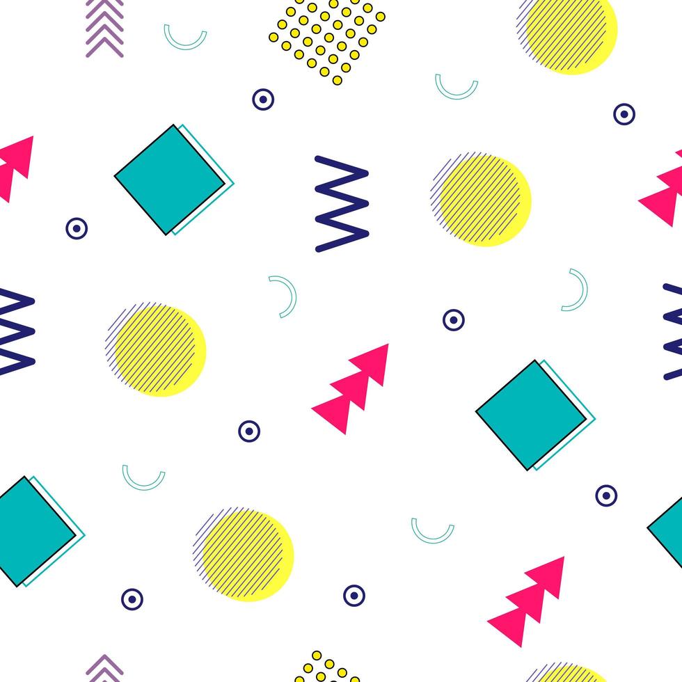 Memphis nahtloses Muster geometrischer Formen für Taschentücher und Postkarten vektor