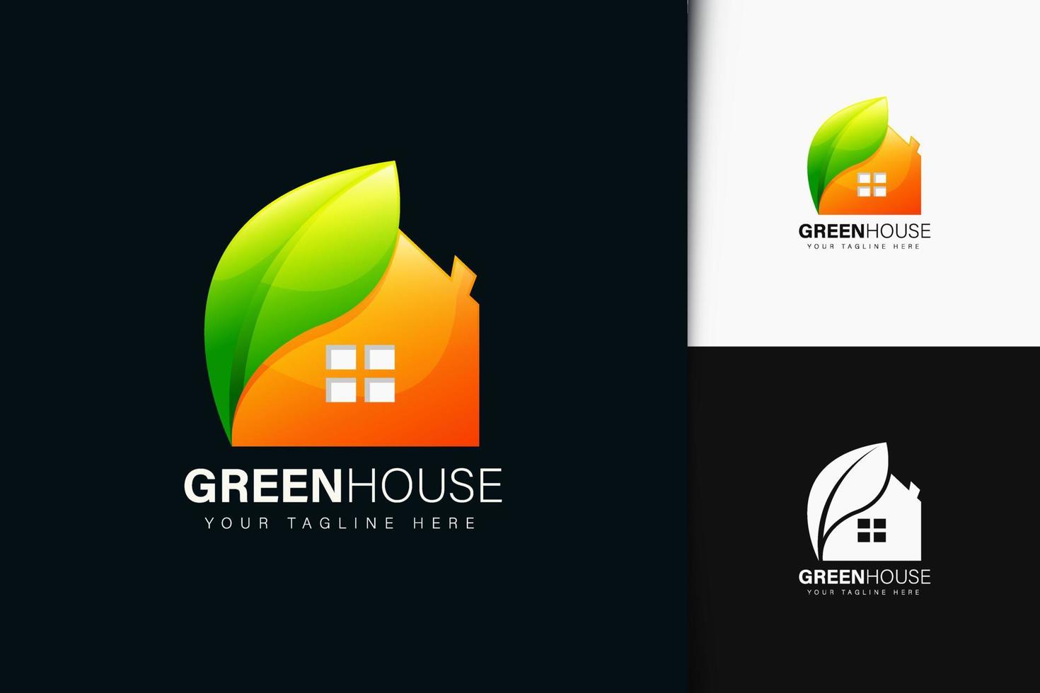 grönt hus logotyp design med gradient vektor