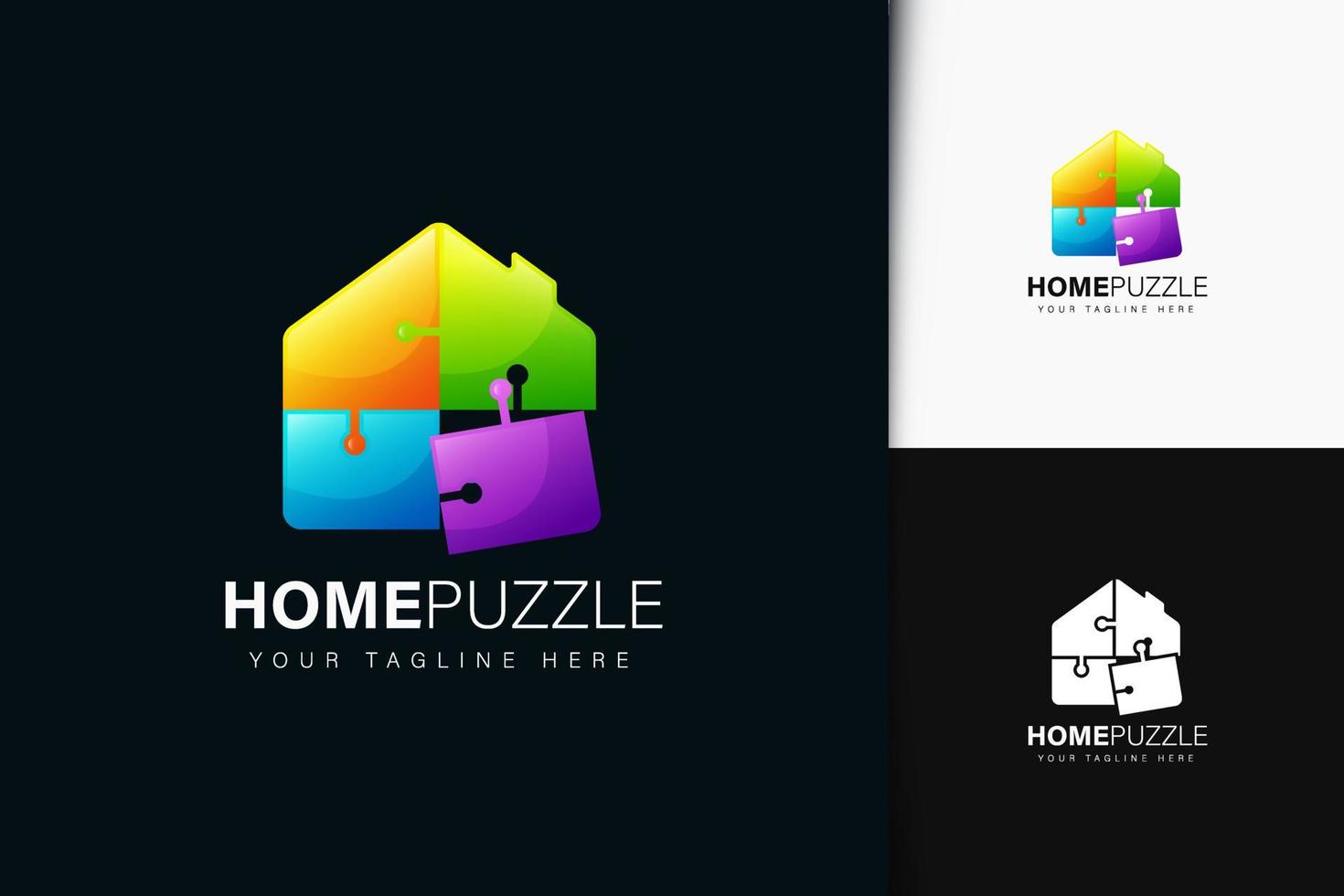 hem pussel logotyp design med gradient vektor