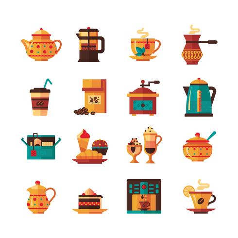 Coffe und Tee Set Icons flach vektor