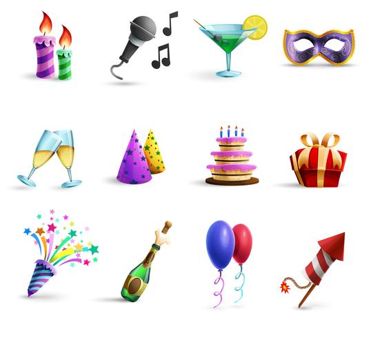 Celebration Colorful Cartoon Style Icons Set vektor