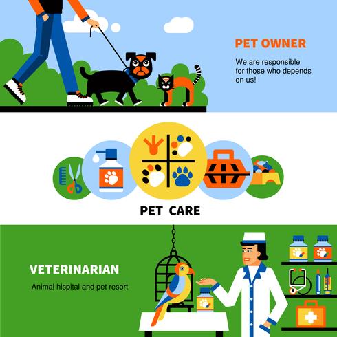 Veterinär-Banner mit Haustier und Tierarzt vektor