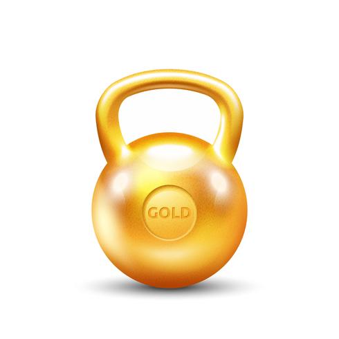 Goldene Turnhalle Kettlebell auf weißem Hintergrund vektor