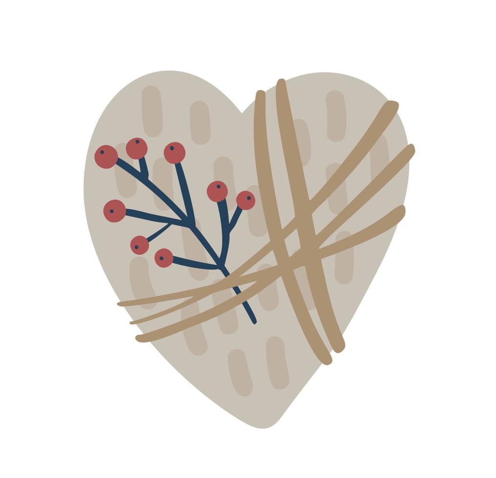 enkel söt vektorillustration av skandinavisk presentförpackning i form av hjärta med gren. handritad julillustration. element för semester nyår, födelsedag vektor